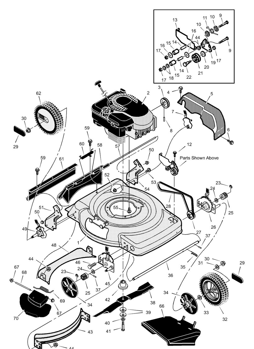 Mower Housing Assembly Diagram and Parts List for 22865X14B 2001 Briggs and Stratton Lawn Mower
